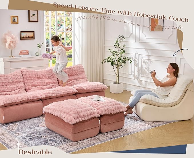 Hobestluk Sofa Couch Foam Sofa for Small Spaces Comfy Sofas with footrest Couch Recliner Small Sofas for Living Room, Bedroom, Apartment (Pink)