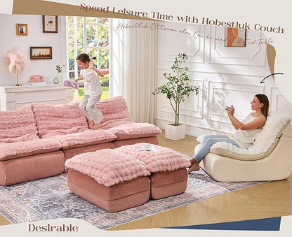 Hobestluk Sofa Couch Foam Sofa for Small Spaces Comfy Sofas with footrest Couch Recliner Small Sofas for Living Room, Bedroom, Apartment (Pink)