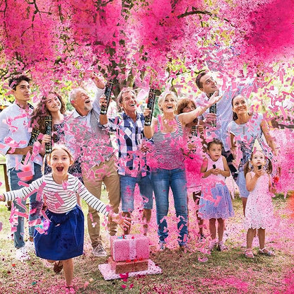 Gender Reveal Confetti Powder Cannon - Biodegradable Blue & Pink Poppers for Baby Shower Party Decorations - He or She What Will it Bee - 2 Pink Sticks