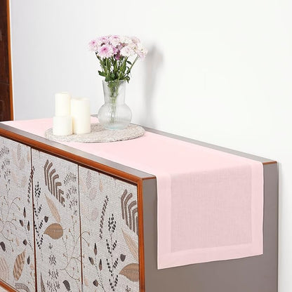 D'Moksha Homes Linen Pastel Pink Table Runner 120 Inches Long - 100% Pure Linen Dining Table Runner 14 x 120 Inch for Winter, Christmas, Holiday - Machine Washable