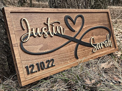 Personalized Heart Wall Decor | Wedding Gift for Couple | Wood Infinity Sign Wedding Date Engagement Anniversary Bridal Shower Gift