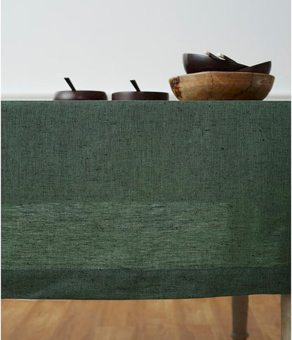 Solino Home Linen Tablecloth 60 x 156 Inch - 100% Pure Linen Forest Green Table Cloth for Rectangle Tables - Athena, Machine Washable Tablecloth for Fall, Autumn, Christmas, New Year