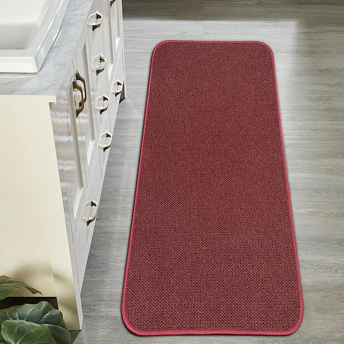 Bath Mat,Ultra Thin Bathroom Runner Rugs,Large Bath Mats for Bathroom,Quick Dry,Non-Slip,Machine Washable,Low Pile,Bath Rug,Shower Outside,Sink,Home Decor Accessories.Red,（17x35inch）