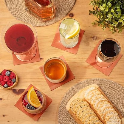 AMERICAN HOMESTEAD Terracotta Cocktail Napkins - Premium 4.75"x4.75" Disposable Linen-Like Beverage Napkins - Bulk Square Party Bar Serviettes for Weddings, Parties, Events, and Daily Use - 100 Count