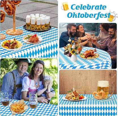 QZYL 3 PCS Oktoberfest Tablecover, 54 X 108 in Disposable Plastic Beer Festival Party Supplies, Rectangular Blue White Checkered Tablecloth, Oktoberfest Decorations for Kitchen Dining Party Holiday