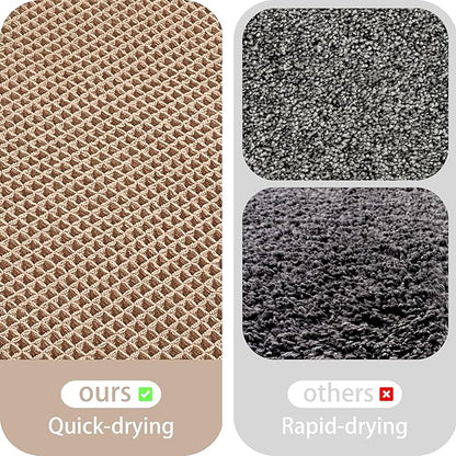 Waffle Bath Mat Non Slip, Boho Bathroom Rug, Super Absorbent Quick Dry Bathroom Mat, Soft Farmhouse Bath Rug with Tassels, Small Washable Shower Mats for Floor 16"x24", Brown