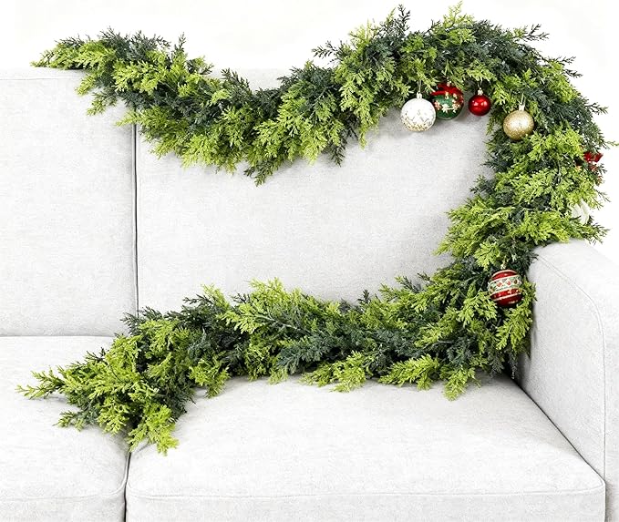 6FT Real Touch Christmas Cedar Garland – Thickness Faux Greenery Garland for Mantel, Fireplace, Table & Doorway | Realistic Indoor Outdoor Holiday Décor (1 Pack)
