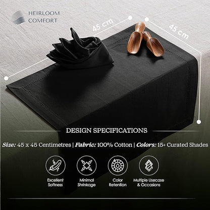 Black Cloth Napkins 18"x18" - Set of 12 - Absorbent, Soft, Durable, Washable, Reusable 100% Cotton - Hemstitch Mitered Edges - Ideal for Everyday, Parties, Weddings, Formal Dinners