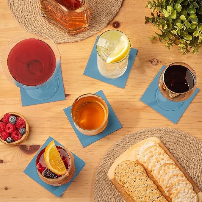 AMERICAN HOMESTEAD Cocktail Napkins - Premium 4.75"x4.75" Disposable Linen-Like Beverage Napkins - Bulk Square Party Bar Serviettes for Weddings, Parties, Events, and Daily Use - 100 Count - Sea Blue