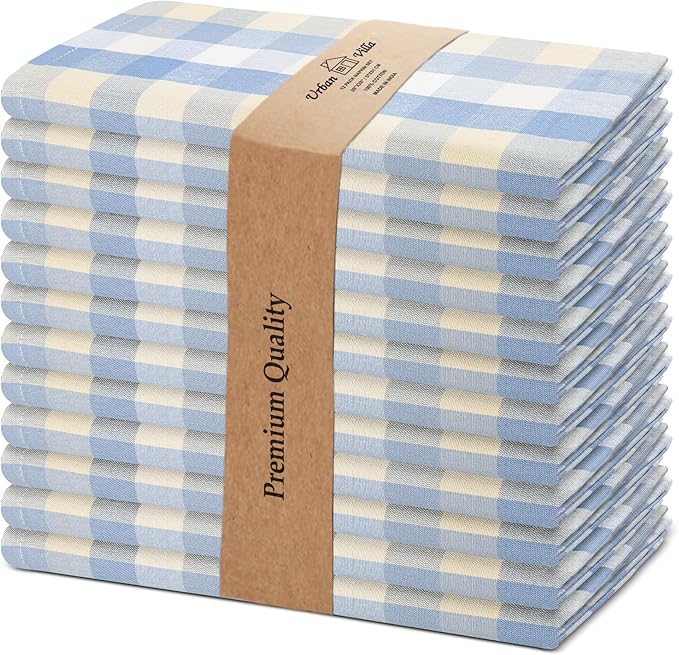 Urban Villa Cloth Napkins Set of 12 20x20 Inches 100% Cotton Napkins Cloth Washable Soft Durable Reusable Absorbent Table Dinner Napkins Cloth for Hotel Lunch Restaurant Weddings Parties- Blue Sand