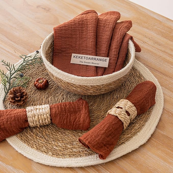 Cheesecloth Napkins 17x17 Inches Cloth Napkins Reusable Handmade Washable for Lunch Dinner Wedding Baby Shower Bridal Shower Party Rustic Boho Decorations Bulk Set of 6 Terracotta