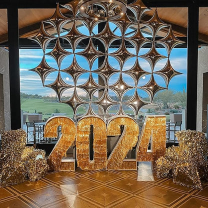 12PCS Silver Star Balloons, 24in 18in 10in Four Angle Star Shaped Balloon Silver Foil Balloons for Wedding Baby Shower Birthday New Year Party Decorations