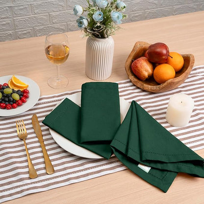 Blue Needles Set of 6 Hemstitch Linen Napkins 100% Cotton Forest Green Cloth Dinner Napkins 18x18 inches, Soft, Reusable, Absorbent, Washable, Ideal for Fall Thanksgiving Events Parties & Everyday Use