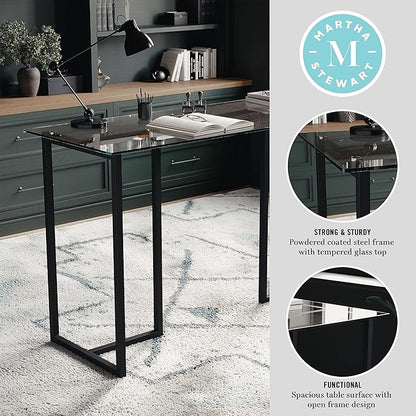 Martha Stewart Eli Home Office Desk with Glass Top and Steel Frame, Oil Rubbed Bronze