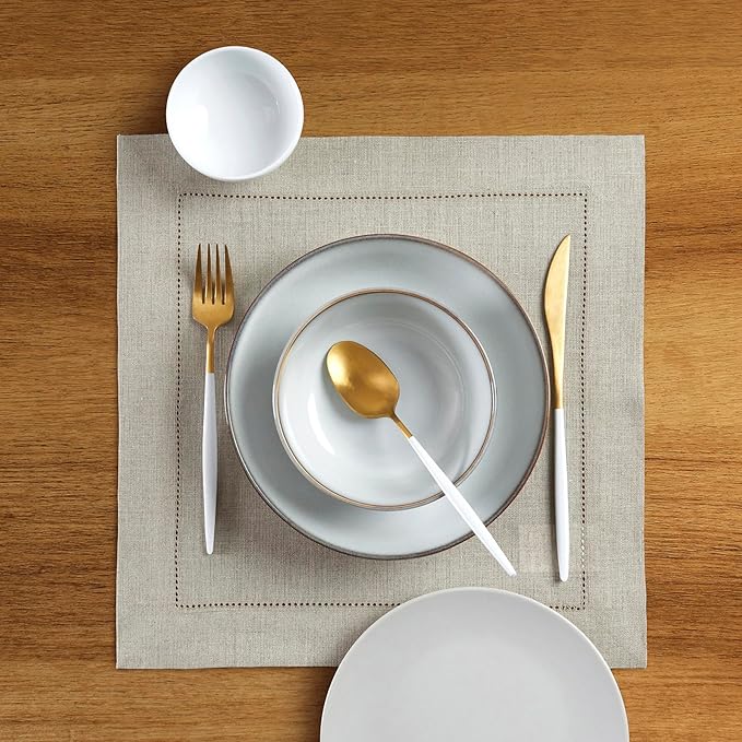 Solino Home Linen Square Placemats Set of 4-100% Pure Linen Natural Cloth Placemats 14 x 14 Inch - Classic Hemstitch, Machine Washable Place Mats for Fall, Autumn, Holiday