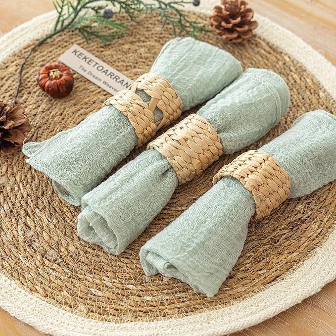 Cheesecloth Napkins 17x17 Inches Cloth Napkins Handmade Washable Reusable Napkins for Dinner Wedding Baby Bridal Shower Rustic Boho Decorations Bulk Set of 10 Sage Green