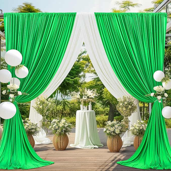 Green Backdrop Curtain for Parties Baby Shower Wrinkle Free Green Photo Curtains Backdrop Drapes Fabric Decoration for Birthday Party 5ft x 8ft,2 Panels