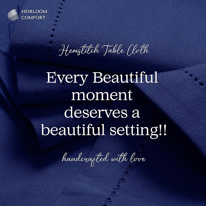 Indigo Blue 100% Cotton Tablecloth, Table Cover 52x70 Inch, Fits 4-6 Seats, Soft, Durable, Washable, Wrinkle Resistant, Rectangle Table Cloth for Dining, Birthdays, Summer Gatherings