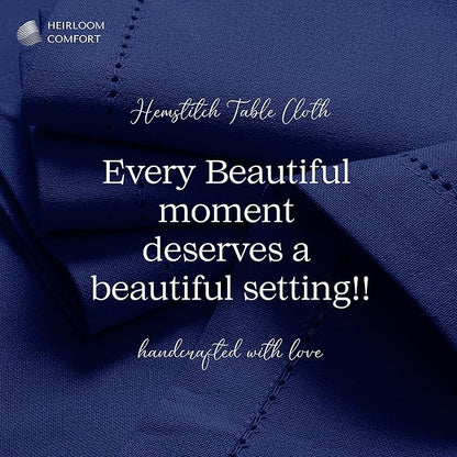 Indigo Blue 100% Cotton Tablecloth, Table Cover 52x70 Inch, Fits 4-6 Seats, Soft, Durable, Washable, Wrinkle Resistant, Rectangle Table Cloth for Dining, Birthdays, Summer Gatherings
