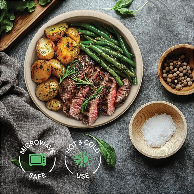 Paper Plates, 100% Compostable Heavy Duty Disposable 10 Inch Plate - [125-Pack] - {PFAS-Free} - {BPI Certified} Eco-Friendly, Biodegradable Bagasse