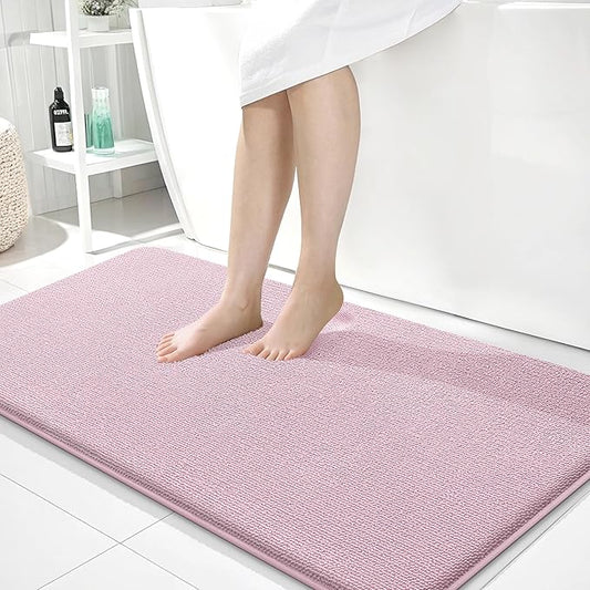 OLANLY Thick Memory Foam Bath Mat Rug 44x24, Extra Soft Absorbent Bathroom Rug, Quick Dry Bath Mats, Non-Slip, Machine Washable Carpet for Bathroom, Tub and Shower, Home Decor Accessories, Dusty Rose