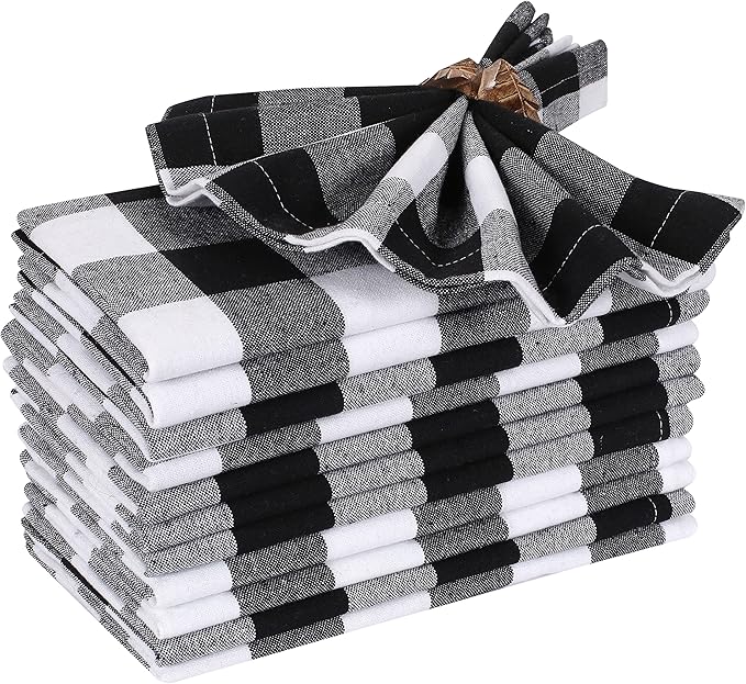 Cloth Napkins Reusable Cloth Dinner Black & White Napkins Set of 12 Cotton Gingham Check 16x16 Inches Cloth Napkins for Parties Weddings Washable Table Napkins Cocktail Napkin Thanksgiving Decor