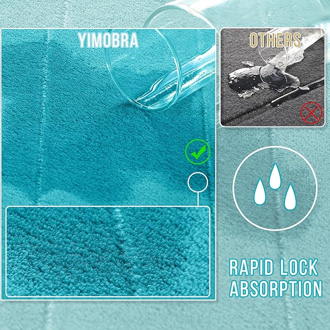 Yimobra Memory Foam Toilet Bath Mat U-Shaped, Soft and Comfortable, Super Water Absorption, Non-Slip, Thick, Machine Wash and Easier to Dry for Bathroom Commode Contour Rug, 24 X 20 Inches, Lake Blue