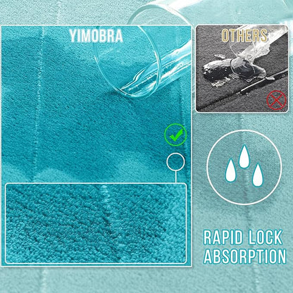 Yimobra Memory Foam Toilet Bath Mat U-Shaped, Soft and Comfortable, Super Water Absorption, Non-Slip, Thick, Machine Wash and Easier to Dry for Bathroom Commode Contour Rug, 24 X 20 Inches, Lake Blue