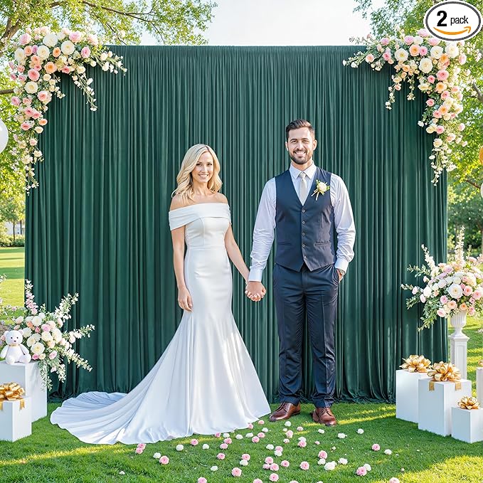 10x10 Hunter Green Backdrop Curtain for Parties Wrinkle Free Dark Green Photo Curtains Backdrop Drapes Fabric Decoration for Baby Shower Birthday Party Photography 5ft x 10ft,2 Panels