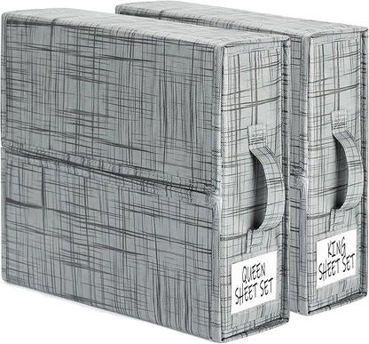 SUOCO SheetCube Bed Sheet Organizers and Storage 2 Pack, Foldable Linen Closet Organizer, Bedding Folder Storage Box Container for Blanket, Duvet Cover Set, Bed Sheet Set - Pattern Grey