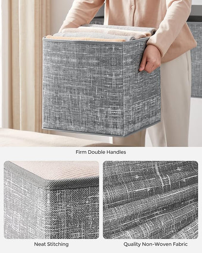 SONGMICS Storage Cubes, 13-Inch Non-Woven Fabric Bins with Double Handles, Set of 6, Closet Organizers for Shelves, Foldable, for Clothes, Cattail Gray UROB033G01