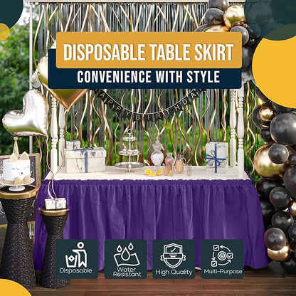 Exquisite Ruffle Table Skirt Purple 48 Pack 14 Ft Long Table Skirts for Rectangle Tables 6ft Plus or Round Tables Skirts with Adhesive Strip for Gender Reveal Decor & Happy Birthday Parties