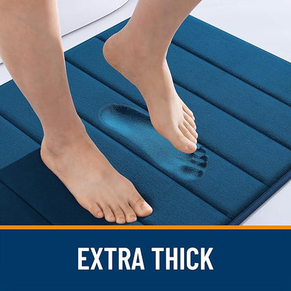 OLANLY Memory Foam Long Bathroom Rugs Runner 59x20, Super Soft Absorbent Bath Mat, Quick Dry, Machine Washable Shower Floor Rugs, Bathmat Carpet, Bathroom Home Decor Accessories, Navy Blue