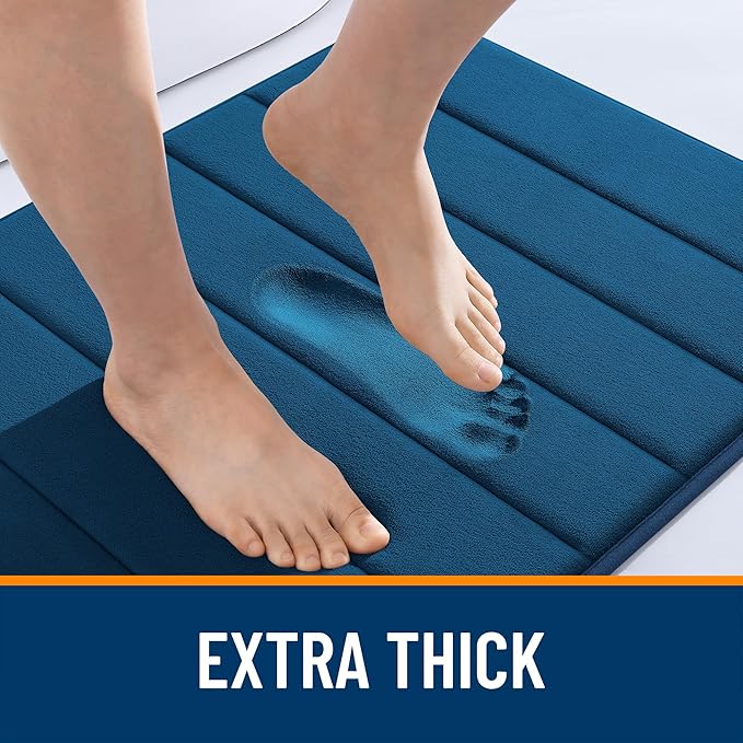 OLANLY Memory Foam Bath Mat 30x20, Super Soft Absorbent Bathroom Rugs, Quick Dry, Machine Washable Shower Floor Rugs, Bathmat Carpet, Bathroom Home Decor Accessories, Navy Blue