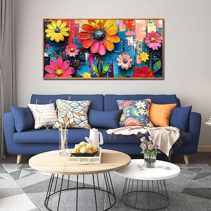 ZHAOSHOP Colorful Flower Pictures Wall Art Bedroom - Teen Girl Room Decor - Big Picture Frames for Wall Ready to Hang Size 29" x 59"