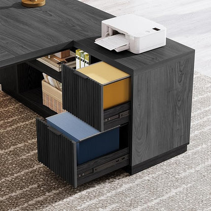 Tribesigns 78" L Shaped Desk with Drawers, Lage Office Desk with Storage Shelves, Modern Corner Computer Desk for Home Office (Gray and Black)
