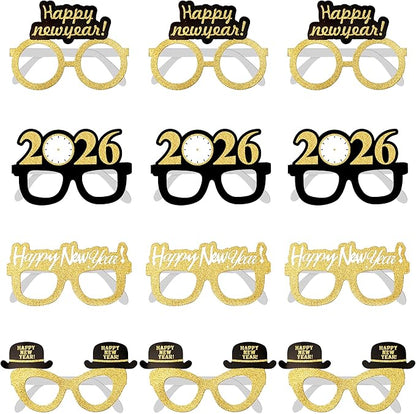 KatchOn, 2026 Glasses New Year Eve - Pack of 12 | Happy New Year Eyeglasses 2026 for New Years Eve Party Supplies 2026 | NYE Party Glasses | Happy New Years Decorations 2026 | NYE Sunglasses 2026