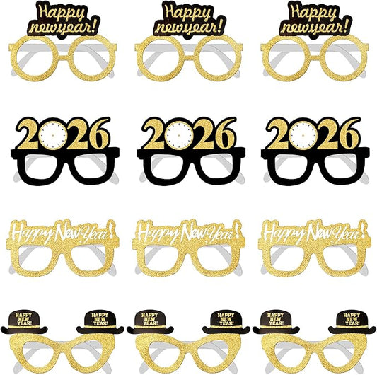 KatchOn, 2026 Glasses New Year Eve - Pack of 12 | Happy New Year Eyeglasses 2026 for New Years Eve Party Supplies 2026 | NYE Party Glasses | Happy New Years Decorations 2026 | NYE Sunglasses 2026
