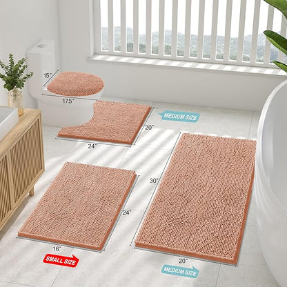 Smiry Luxury Chenille Bathroom Rugs 24x16, Extra Soft and Absorbent Shaggy Bath Mat, Machine Washable, Non-Slip Plush Carpet Runner for Tub, Shower, and Floor, Home Decor Accessories, Peach