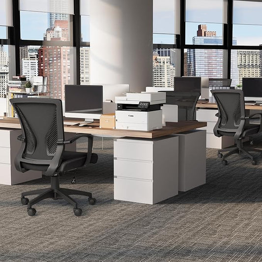 Furmax Office Chair Ergonomic Computer Desk Mesh Chair Mid Back Swivel Lumbar Support with Armrest (1, Black)
