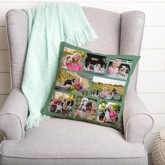 Be Burgundy Custom 8 Photo Pillow Cover 16x16 Inch – Personalized Collage Picture Pillow, Custom Throw Pillowcase, Optional Background Color, Gift for Family, Friends, Couples