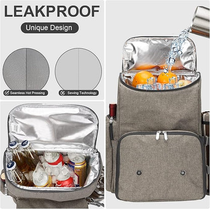 Picnic Backpack for 2 Person with Large Insulated Cooler Bag, Picnic Basket Set with Wine Pouch, Waterproof Picnic Blanket & Cutlery Set. Perfect for Beach, Camping,Wedding Gift for Couple.Beige