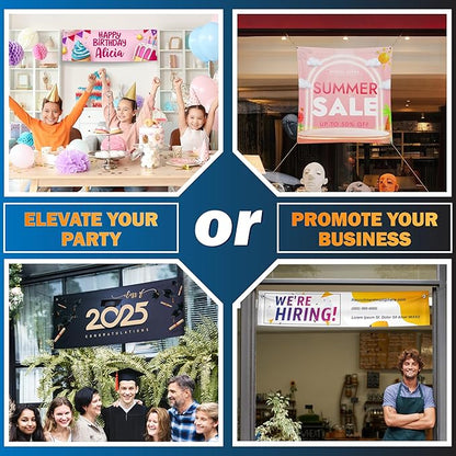 Custom Banners and Signs for Business - Upload Multiple Photo - 37 Sizes, 35 Background Colors & 20 Fonts - 13 oz Vinyl, Custom Banner Personalized, Birthday Banner