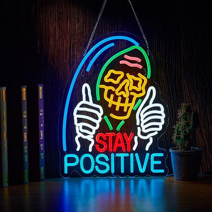 Stay Positive Skull Neon Sign for Wall Décor Dimmable USB LED Neon Light for Home Living Room Bedroom Halloween Decor Gifts
