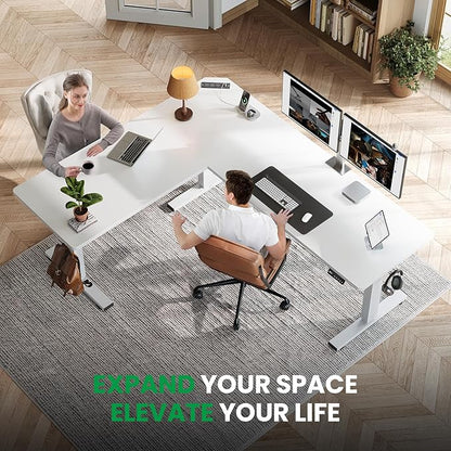 SIAGO L-Shaped Standing Desk - 75 x 63 Inch Adjustable Corner Standing Desk with Charging Station - L Shape Sit Stand Table with Memory Controller, Splice Board for Home Office
