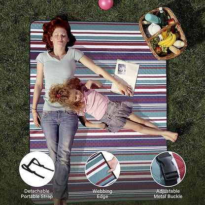 HX&OD Extra Large Picnic Blanket Outdoor 80”x80” Waterproof Picnic Mat Foldable 3-Layer Camping Blanket Portable with Carry Strap Park Blanket for Grass(Red)