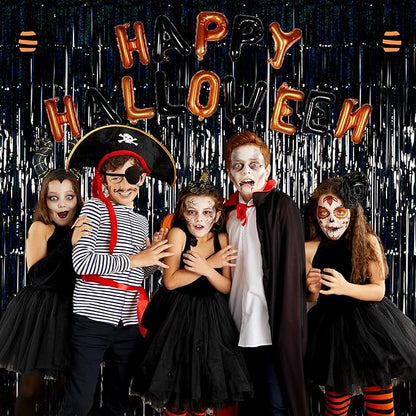 Melsan Halloween Party Decorations Tinsel Backdrop Streamers, Black Foil Fringe Curtains 3.2 ft x 8.2 ft for Halloween New Year Graduations Party Photo Booth Props Decorations, 2 Pack