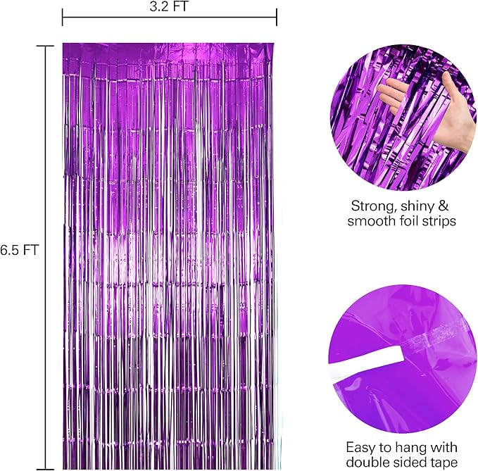 2 Pack Purple Fringe Backdrop Curtains, Purple Streamers Party Backdrop, Party Decorations for Birthday, Holidays, Parties & More