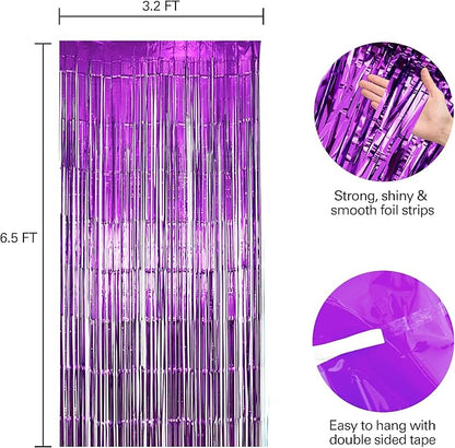 2 Pack Purple Fringe Backdrop Curtains, Purple Streamers Party Backdrop, Party Decorations for Birthday, Holidays, Parties & More