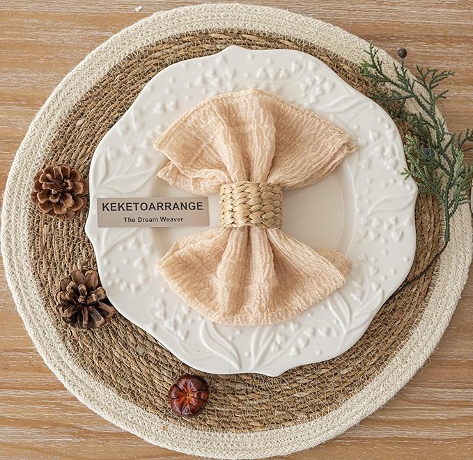 Cheesecloth Napkins 17x17 Inches Spring Cloth Napkins Handmade Washable Table Napkins for Lunch Dinner Wedding Baby Bridal Shower Party Rustic Boho Decorations Bulk Set of 6 Butter